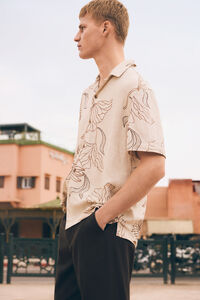 Springfield Camisa de manga corta estampada de lino y viscosa