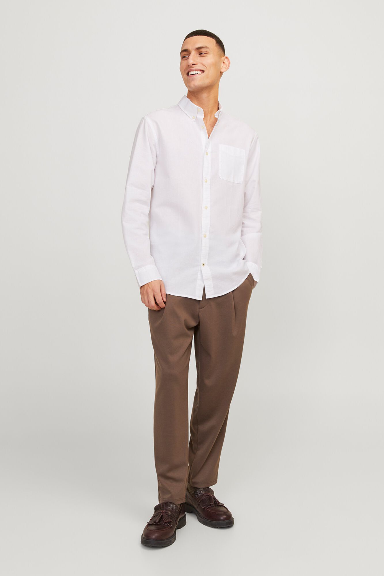 Jack & Jones Camisa oxford de algod&oacute;n natural