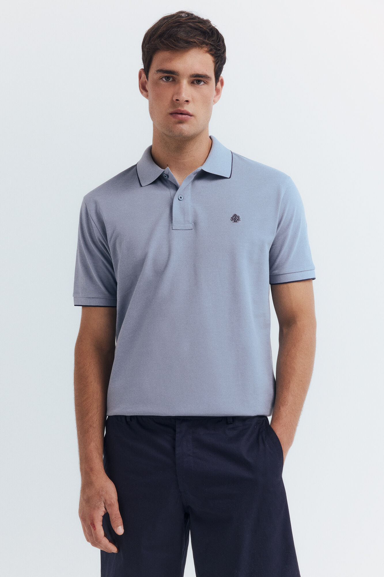 Springfield Polo de piqu&eacute; elegante con cuello de corte regular azul
