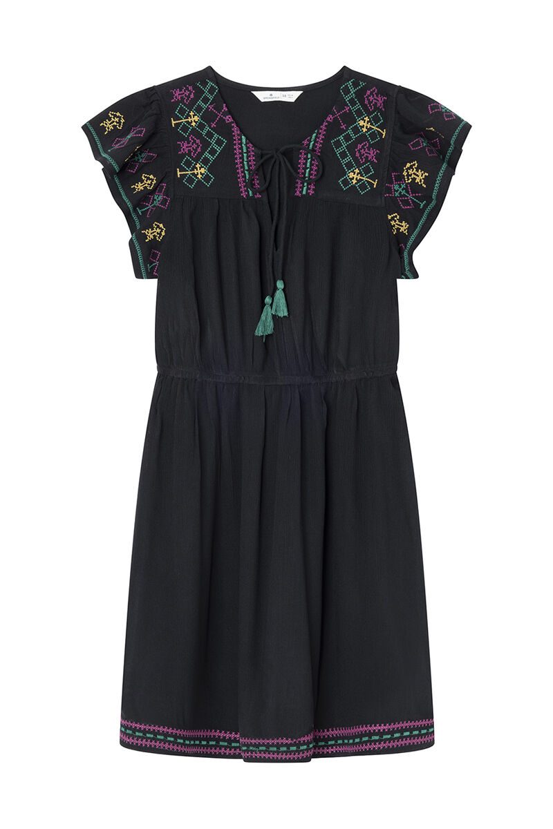 Springfield Vestido corto bordados bambula negro