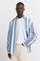 Springfield Camisa de algod&oacute;n a rayas azulado