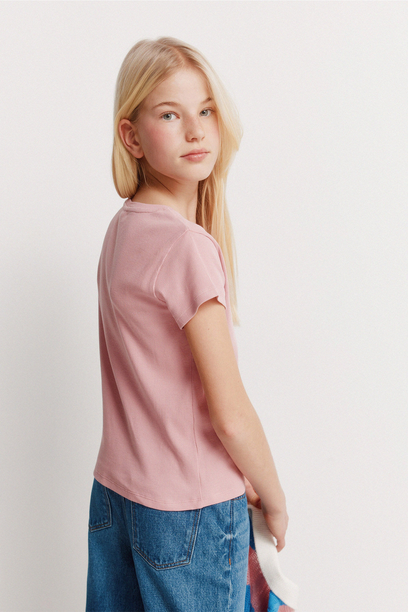 Springfield Kids Playera de manga corta acanalada para ni&ntilde;a rosa