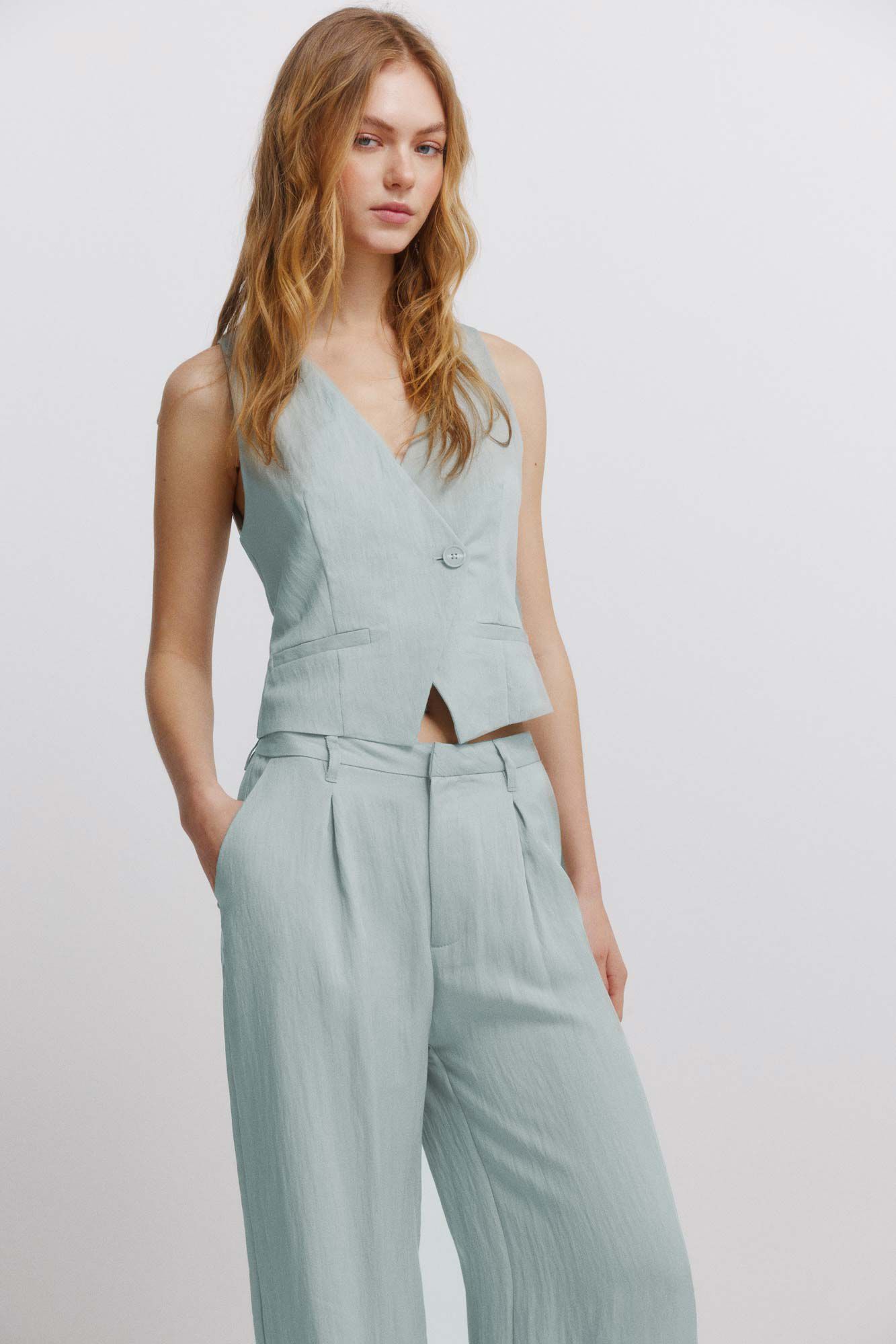 Springfield Pantal&oacute;n ancho plisado verde