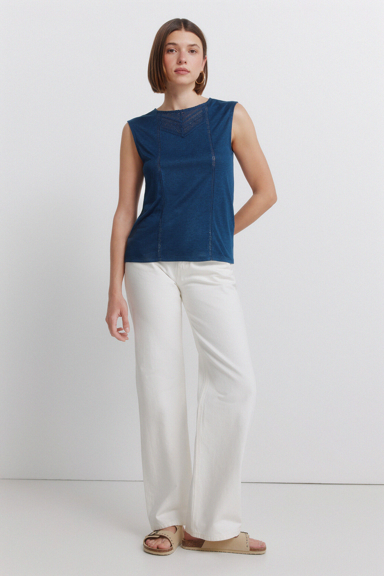 Springfield Playera sin mangas crochet azul