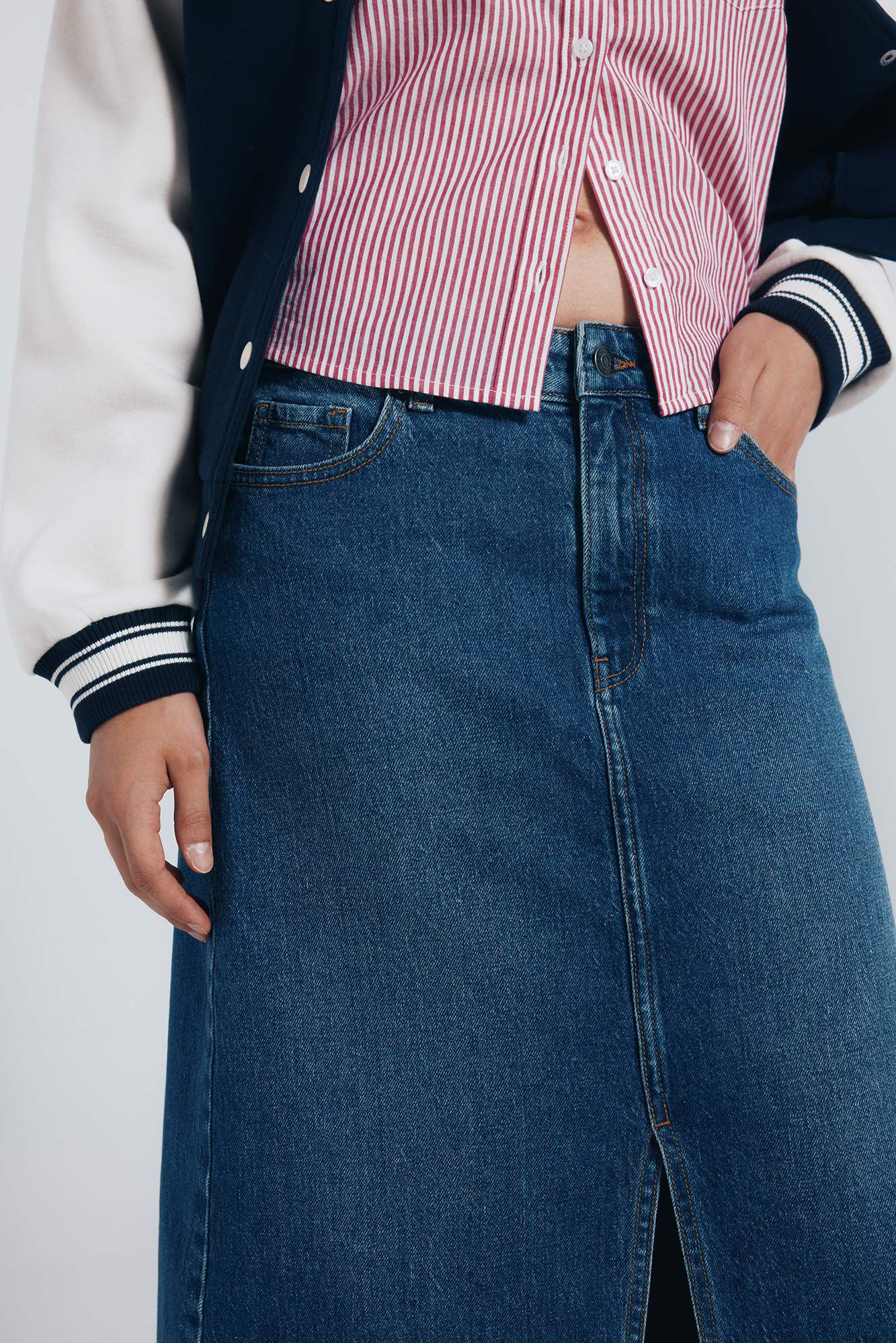 Springfield Falda midi denim azul