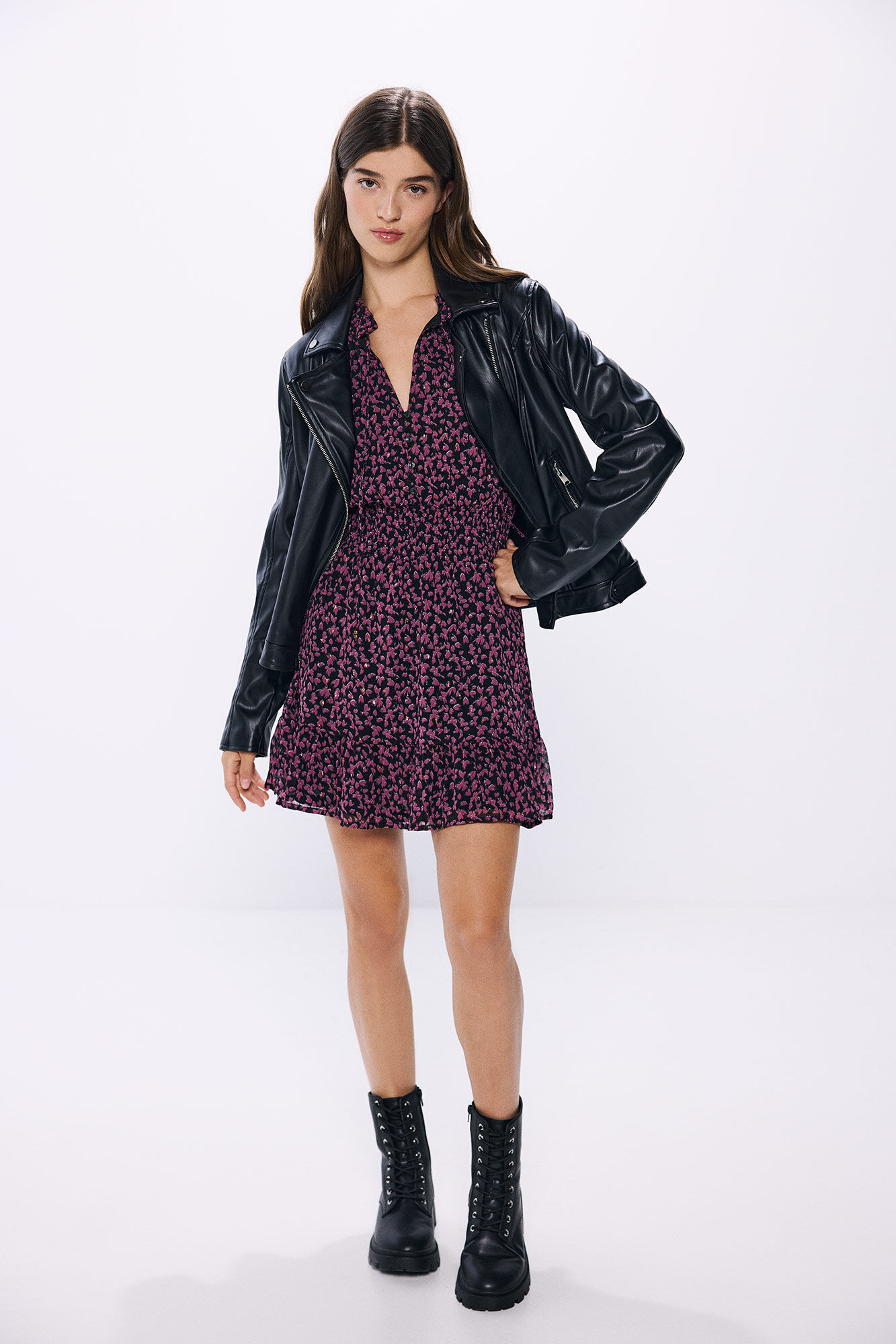 Springfield Vestido corto gasa flores lurex morado/lila