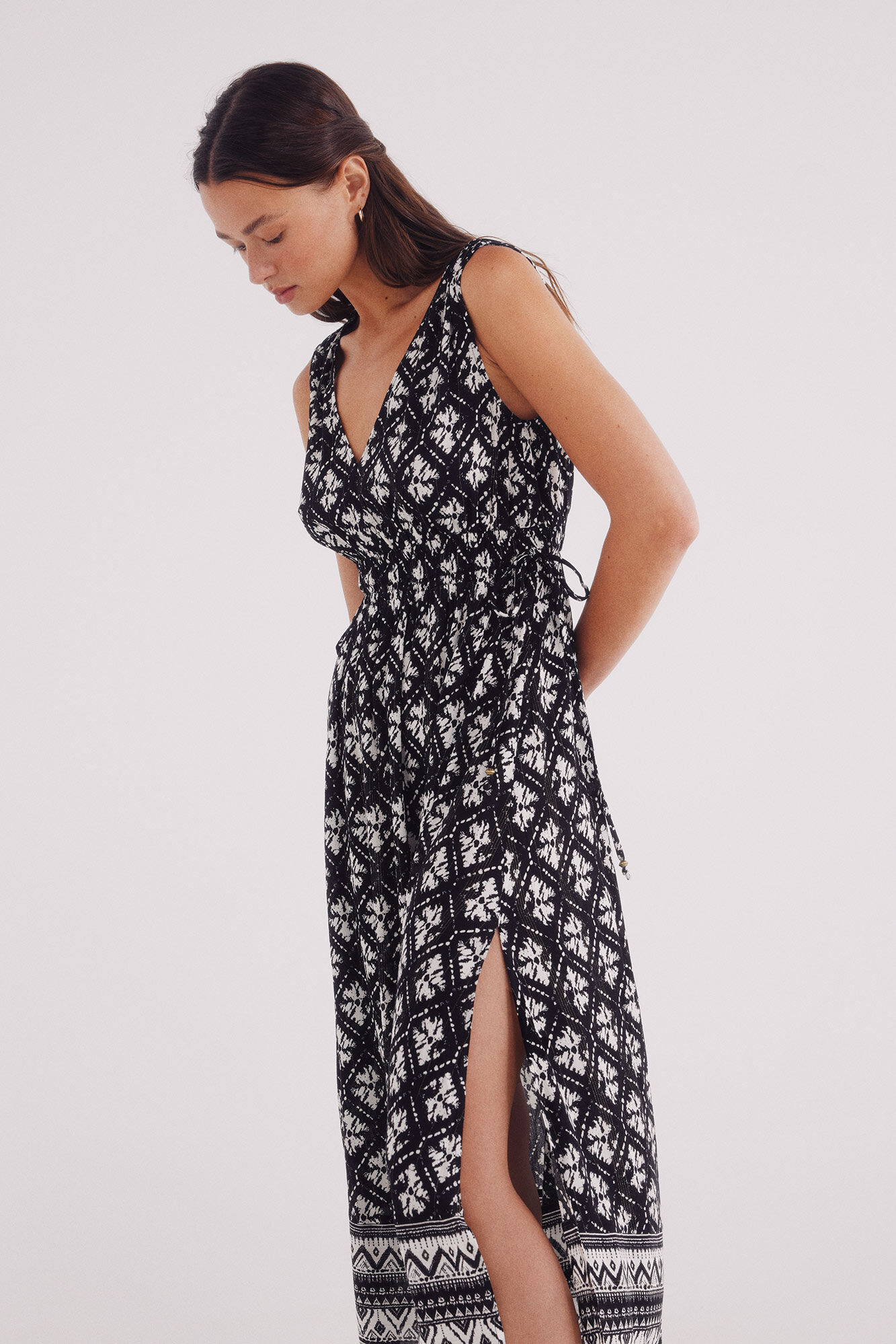 Springfield Vestido midi estampado dobladillo cenefa negro