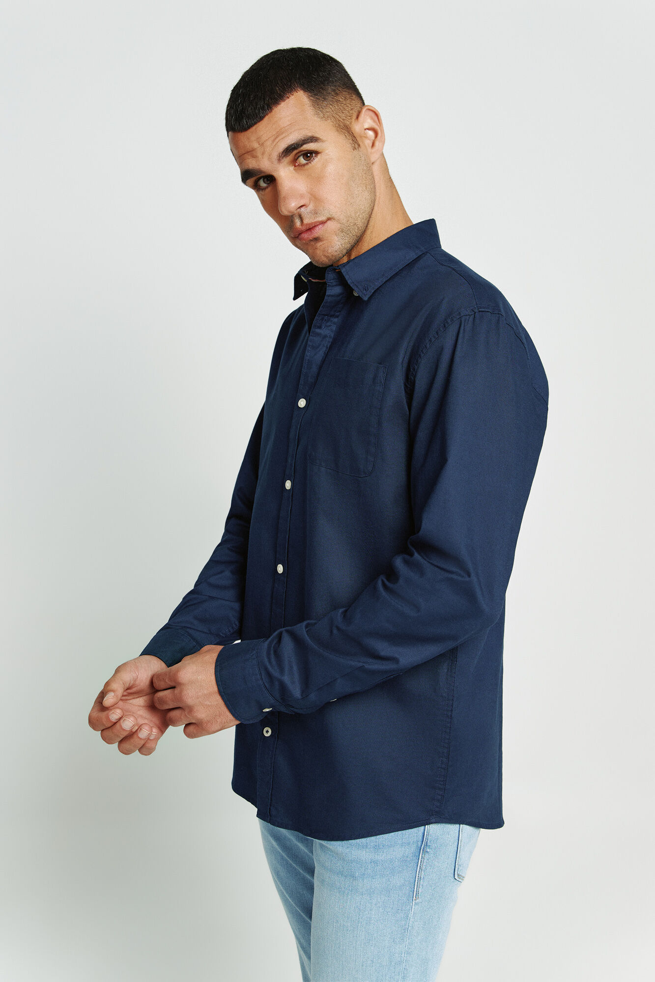 Jack & Jones Camisa oxford de algod&oacute;n marino