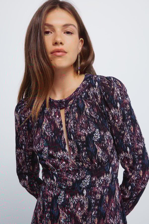Springfield Vestido midi con escote escote y estampado púrpura