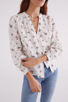 Springfield Blusa rústica algodón flores beige