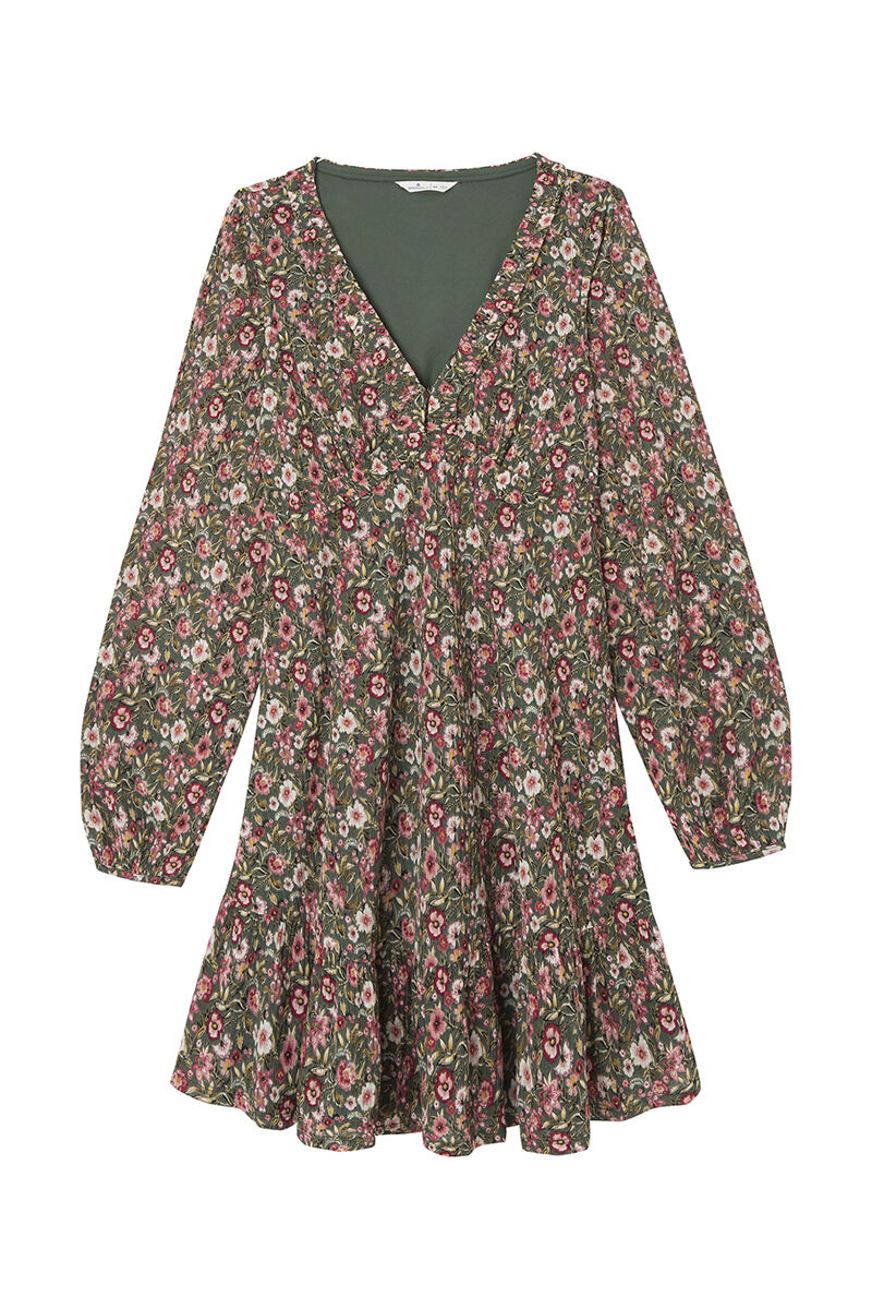 Springfield Vestido corto frunces estampado flores marfil