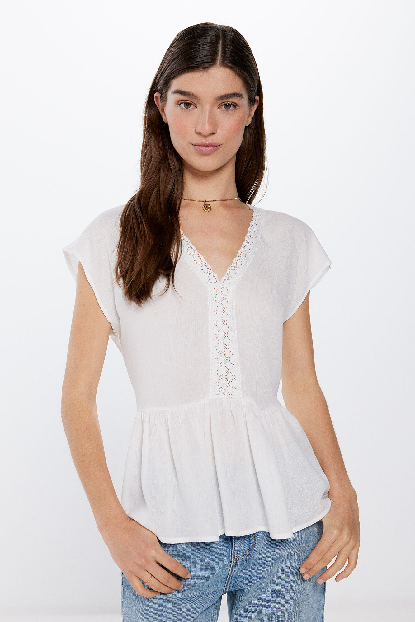 Blusa Bambula Lace Escote Camisas y blusas de mujer Springfield MX