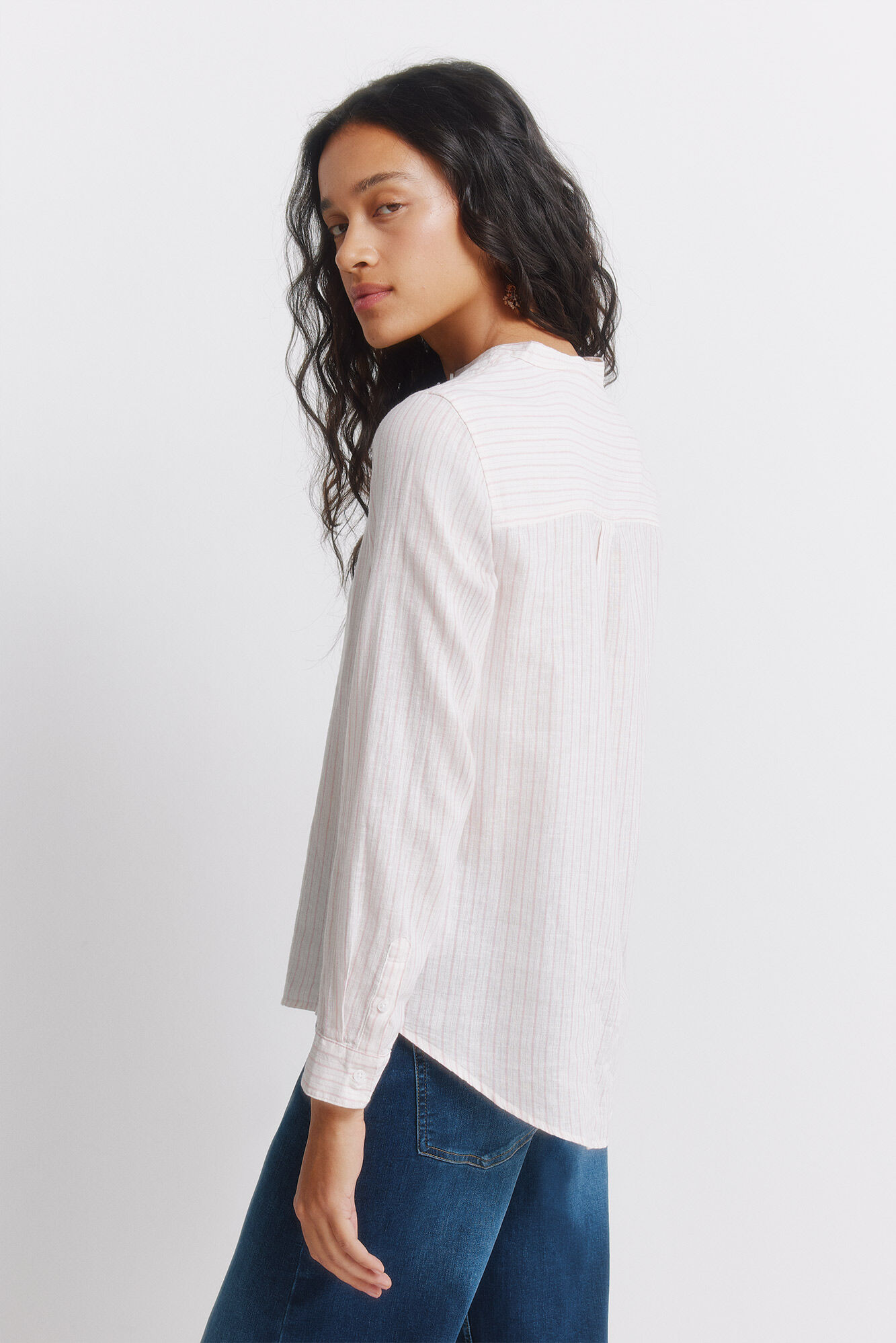 Springfield Camisa manga larga cuello mao de lino fucsia