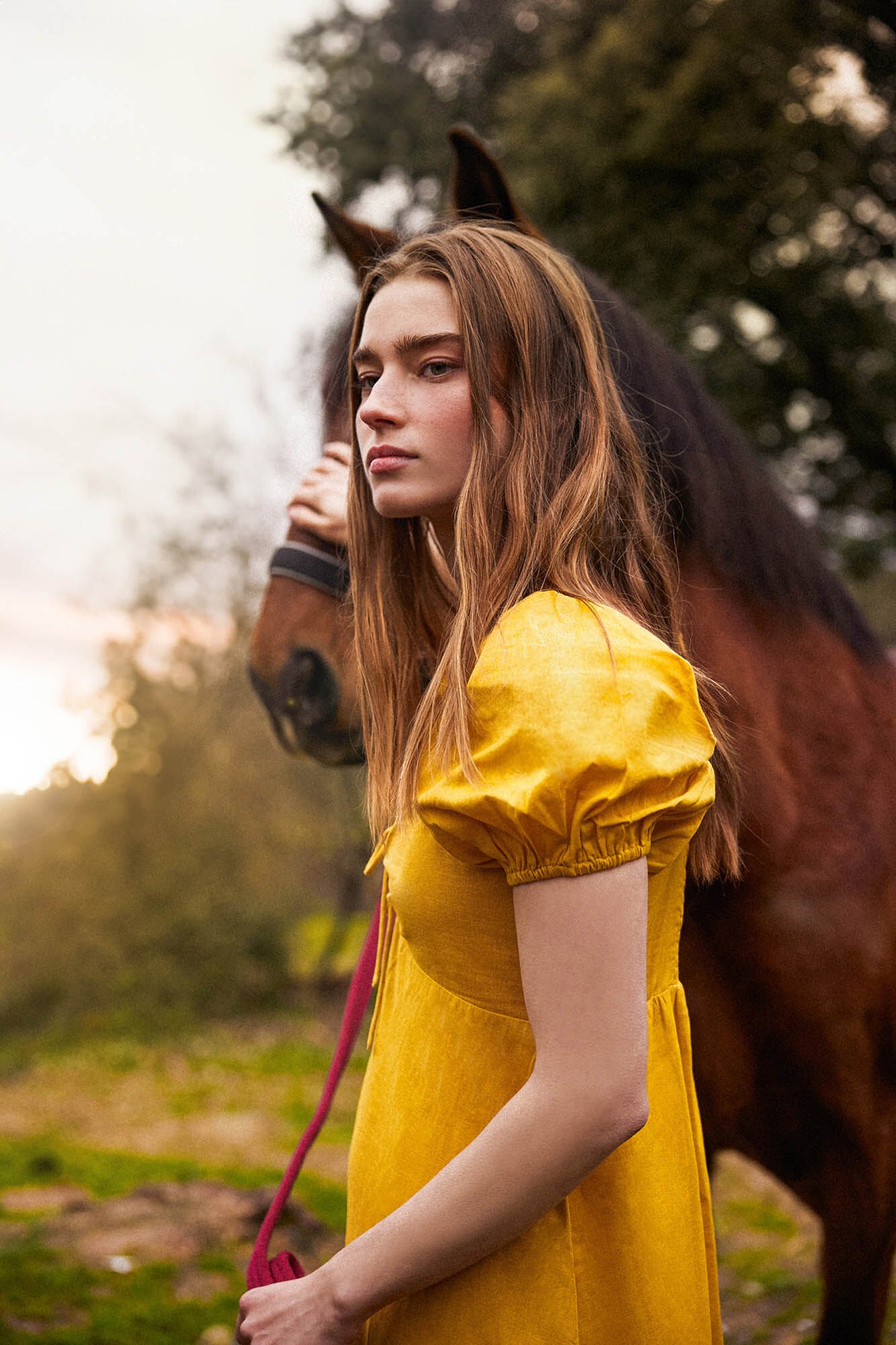 Springfield Vestido midi algod&oacute;n lino amarillo