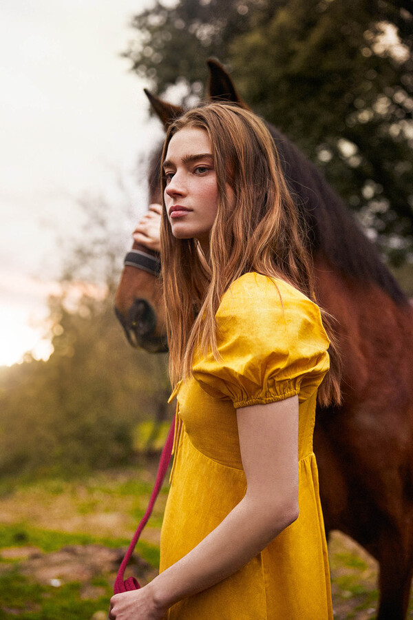 Springfield Vestido midi algodón lino amarillo