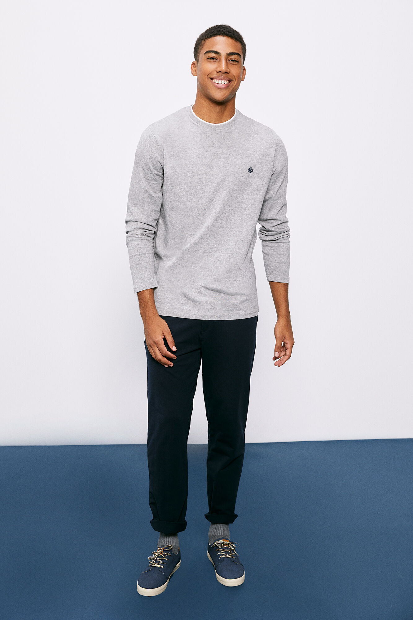 Springfield Playera manga larga doble cuello gris