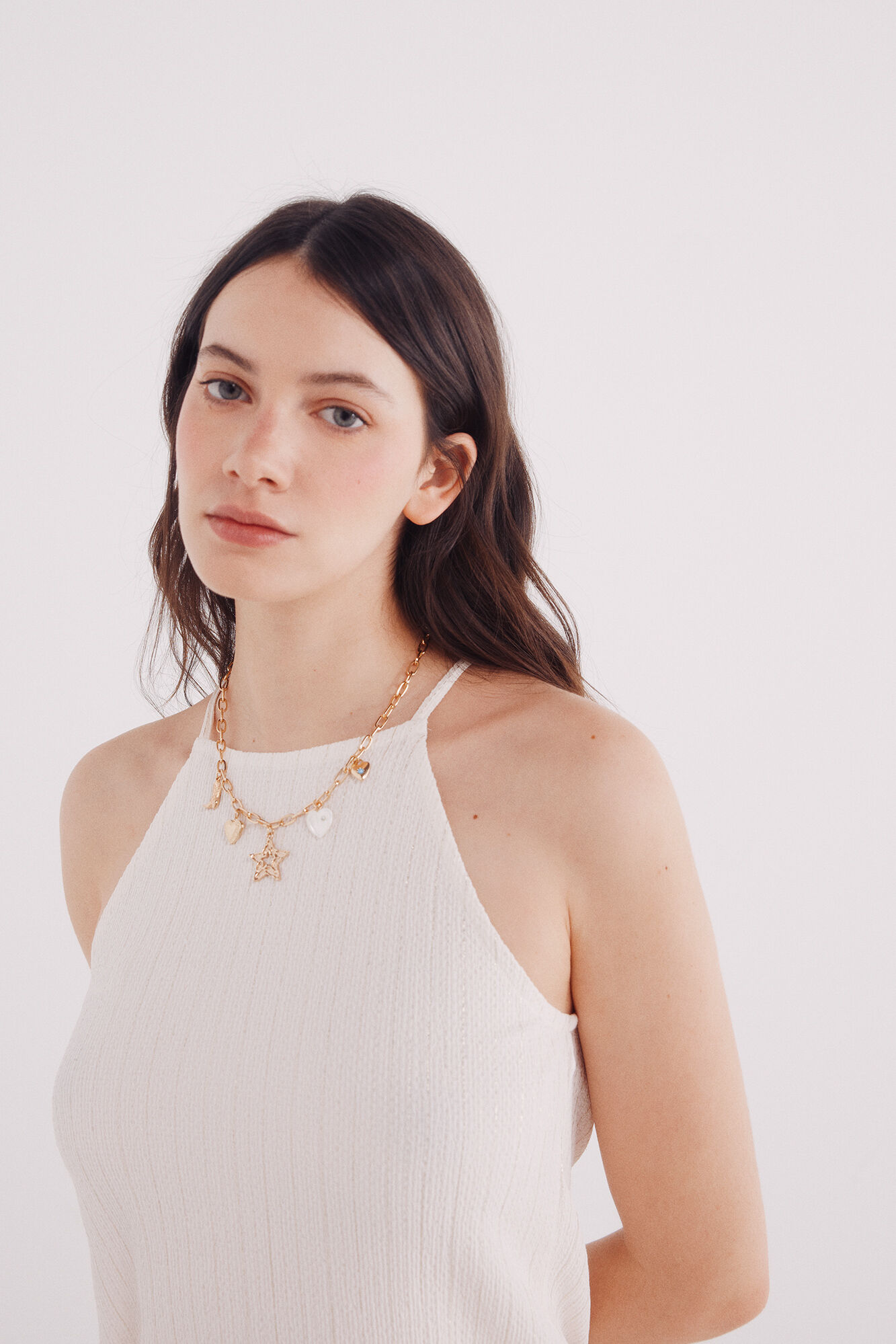 Springfield Top de cuello cuello halter con hilo dorado