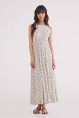 Springfield Vestido midi estampado étnico beige