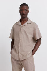 Springfield Camisa manga corta de lino caf&eacute;