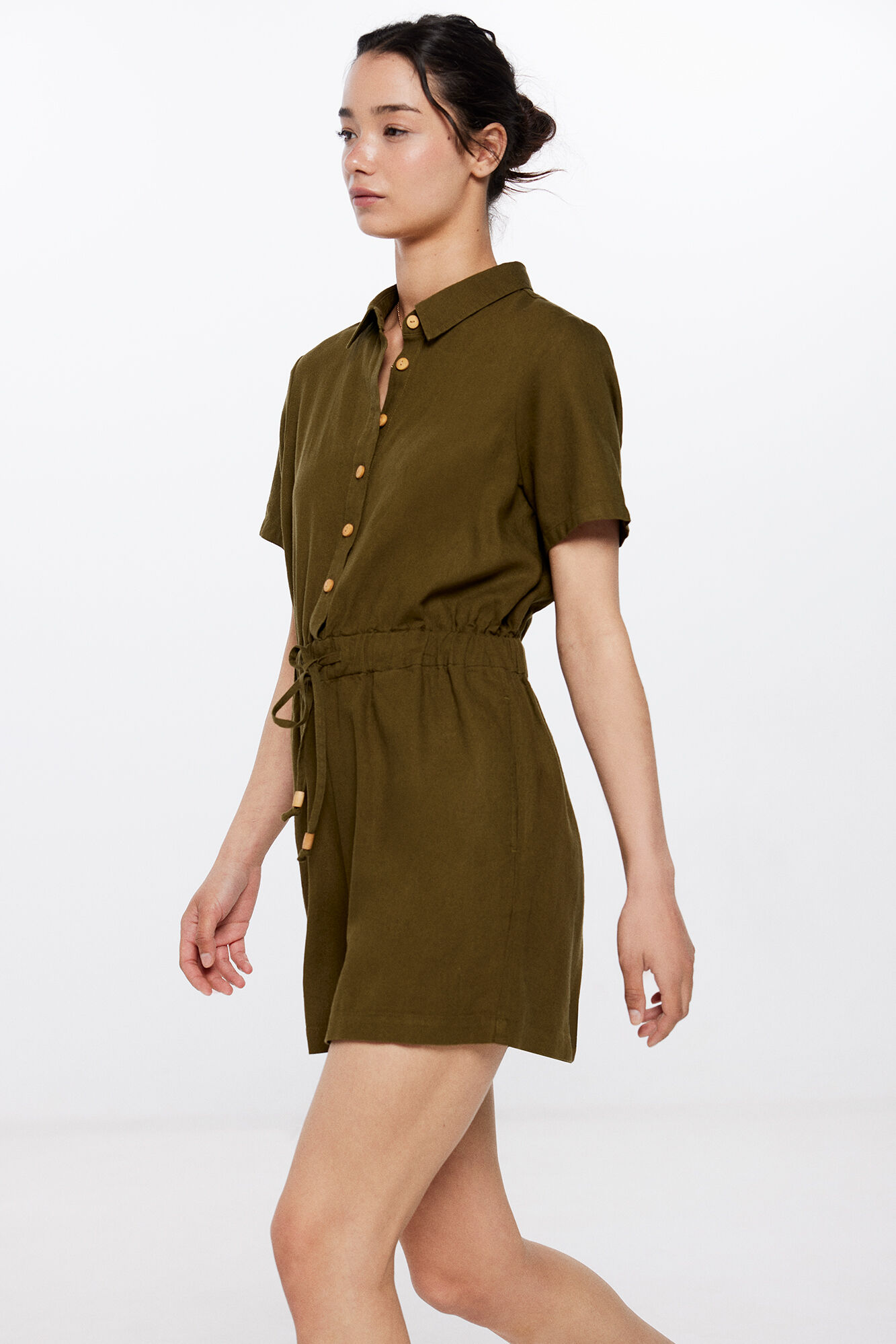 Springfield Jumpsuit corto camisero lino azulado