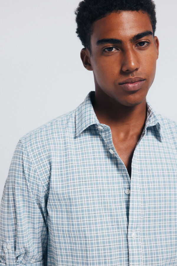 Springfield Camisa de algodón flameado azul