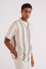 Springfield Camisa manga corta lino rayas azul indigo