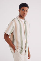 Springfield Camisa manga corta lino rayas azul indigo