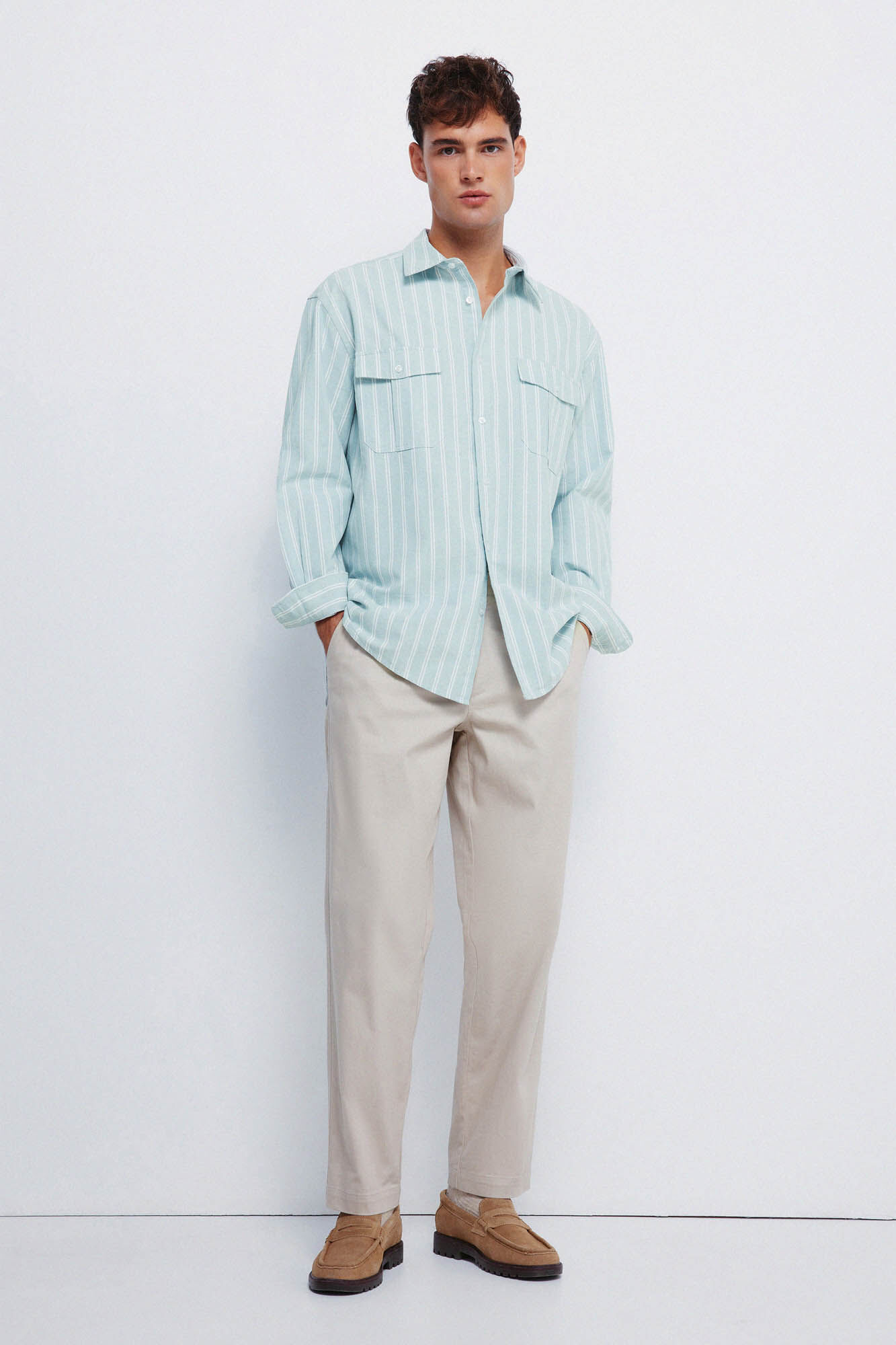 Springfield Camisa Oxford de rayas con bolsillos verde