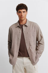 Springfield Sobrecamisa de lino con bolsillo caf&eacute;