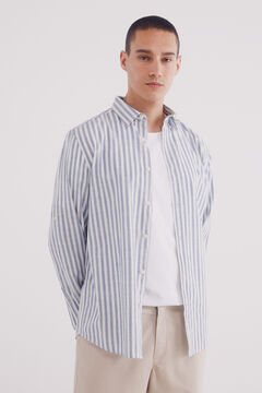 Springfield Camisa rayas algodón slub azulado