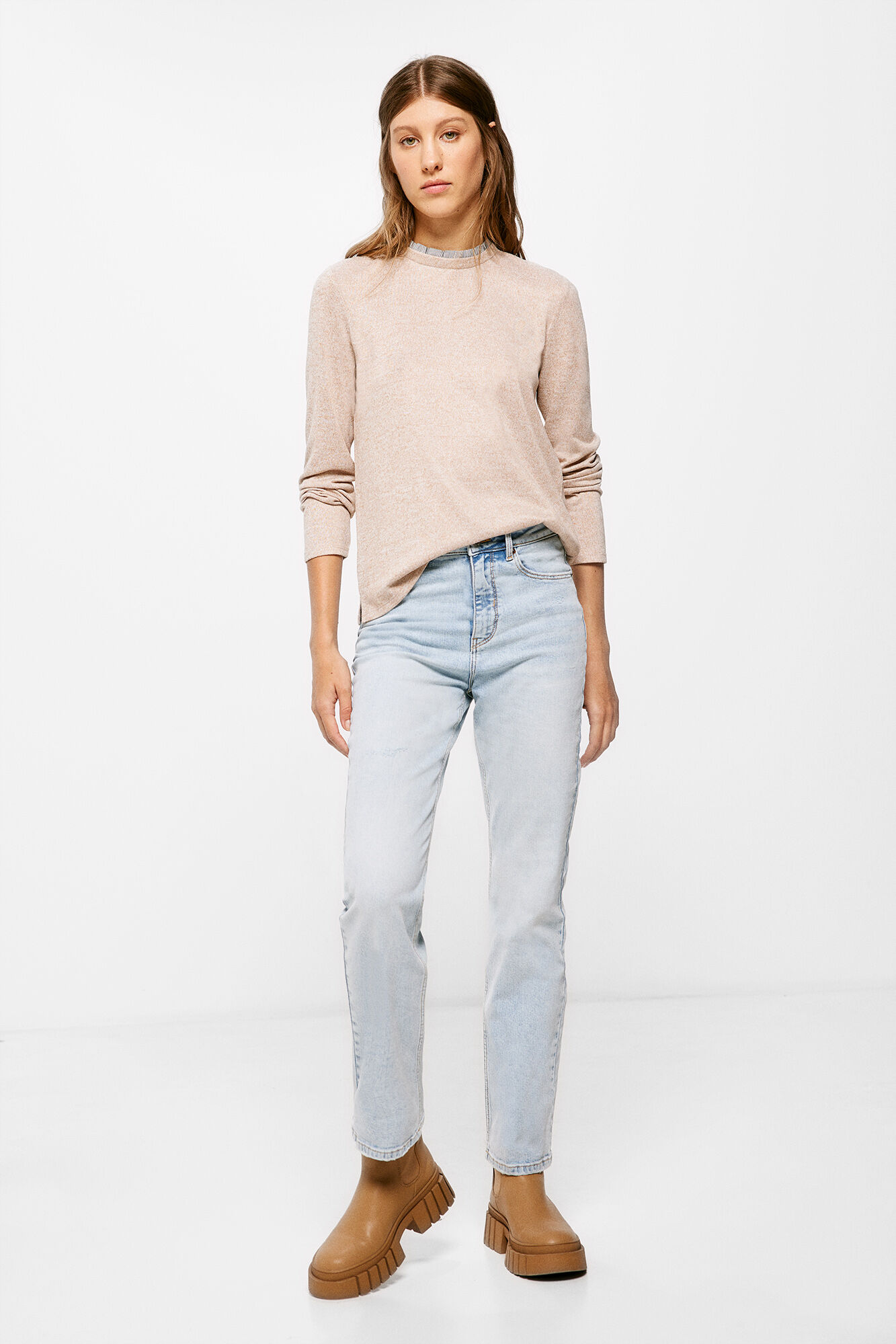 Springfield Playera Cuello Bimateria caf&eacute;