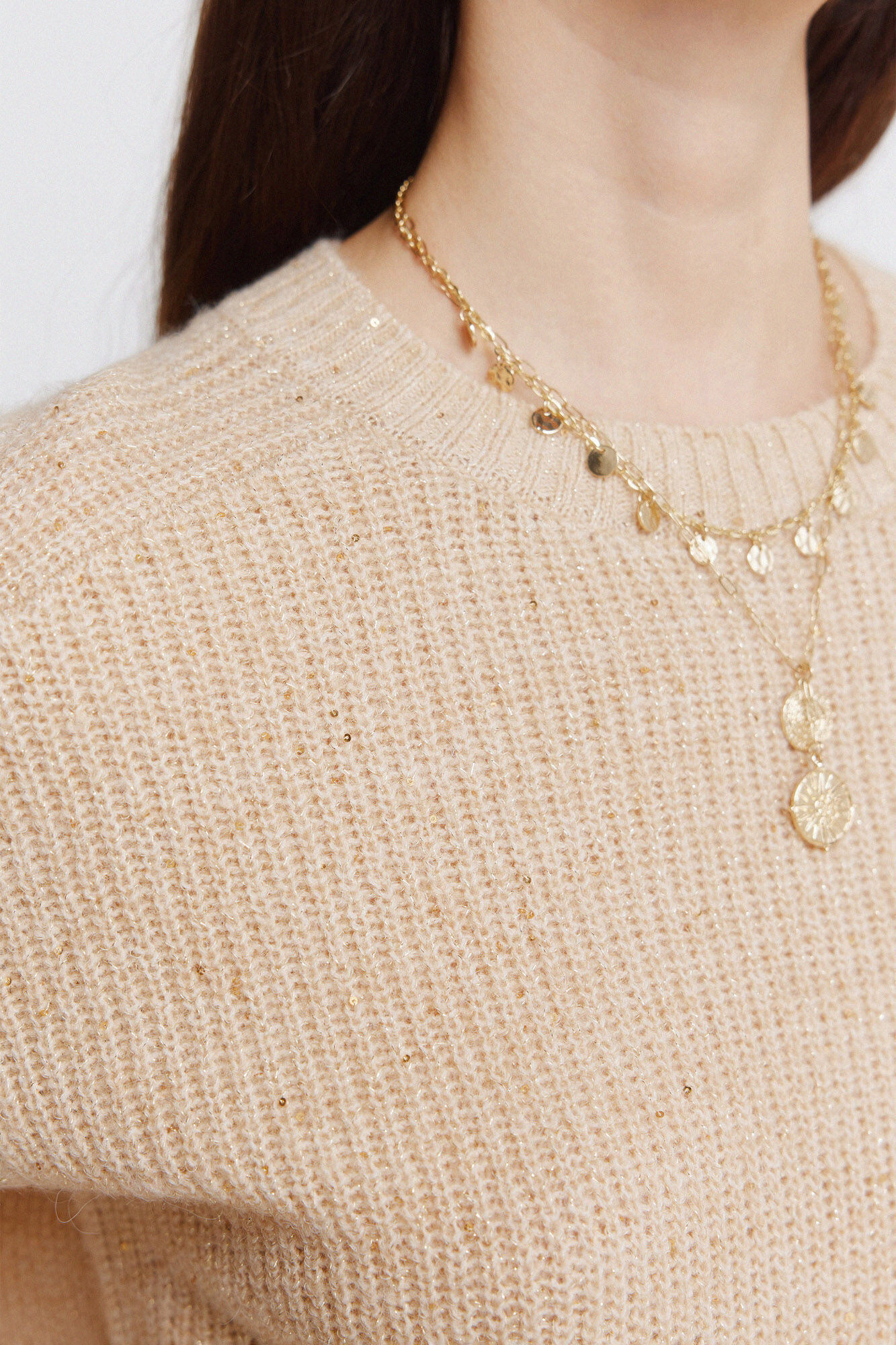 Springfield Jersey de lentejuelas beige