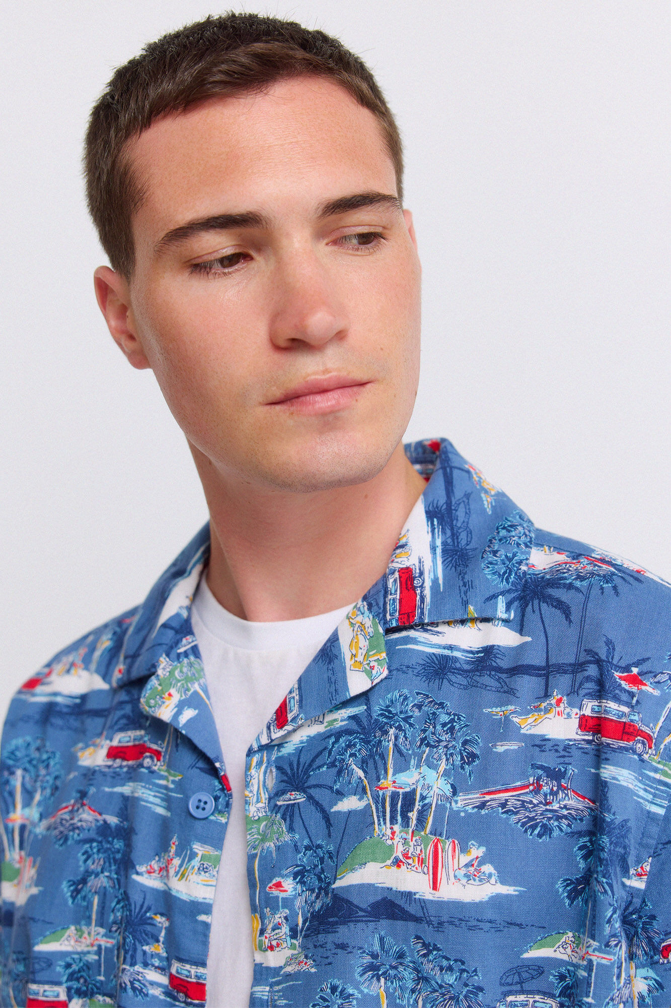 Springfield Camisa de manga corta bowling estampada azul tinta