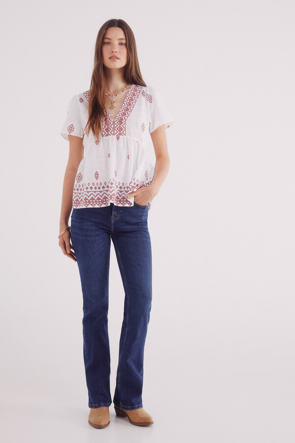 Springfield Blusa escote cenefa motivos étnicos rojo