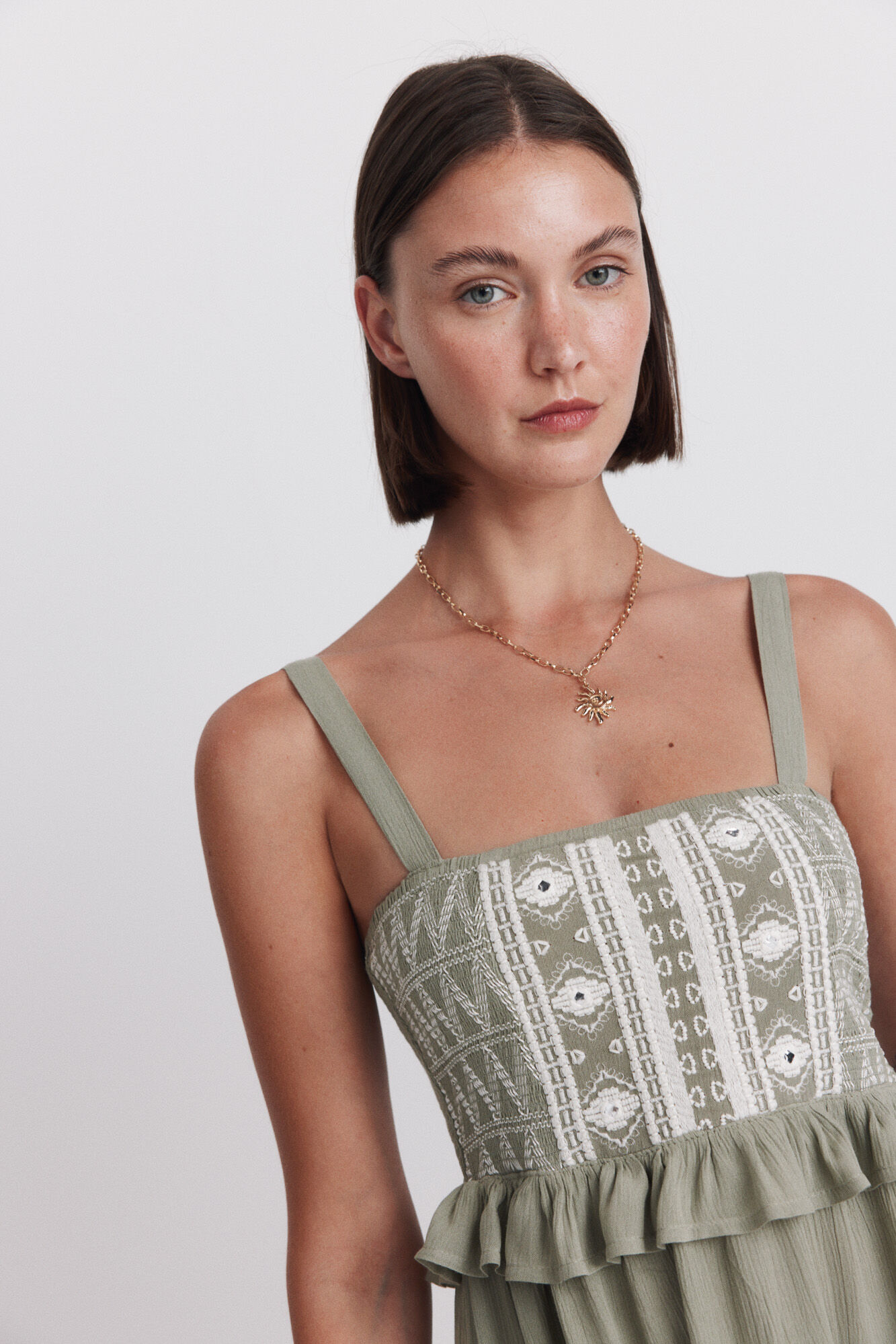 Springfield Vestido midi de tirantes bordado