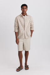 Springfield Camisa de lino a rayas beige