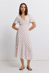 Springfield Vestido midi de encaje de manga corta blanco