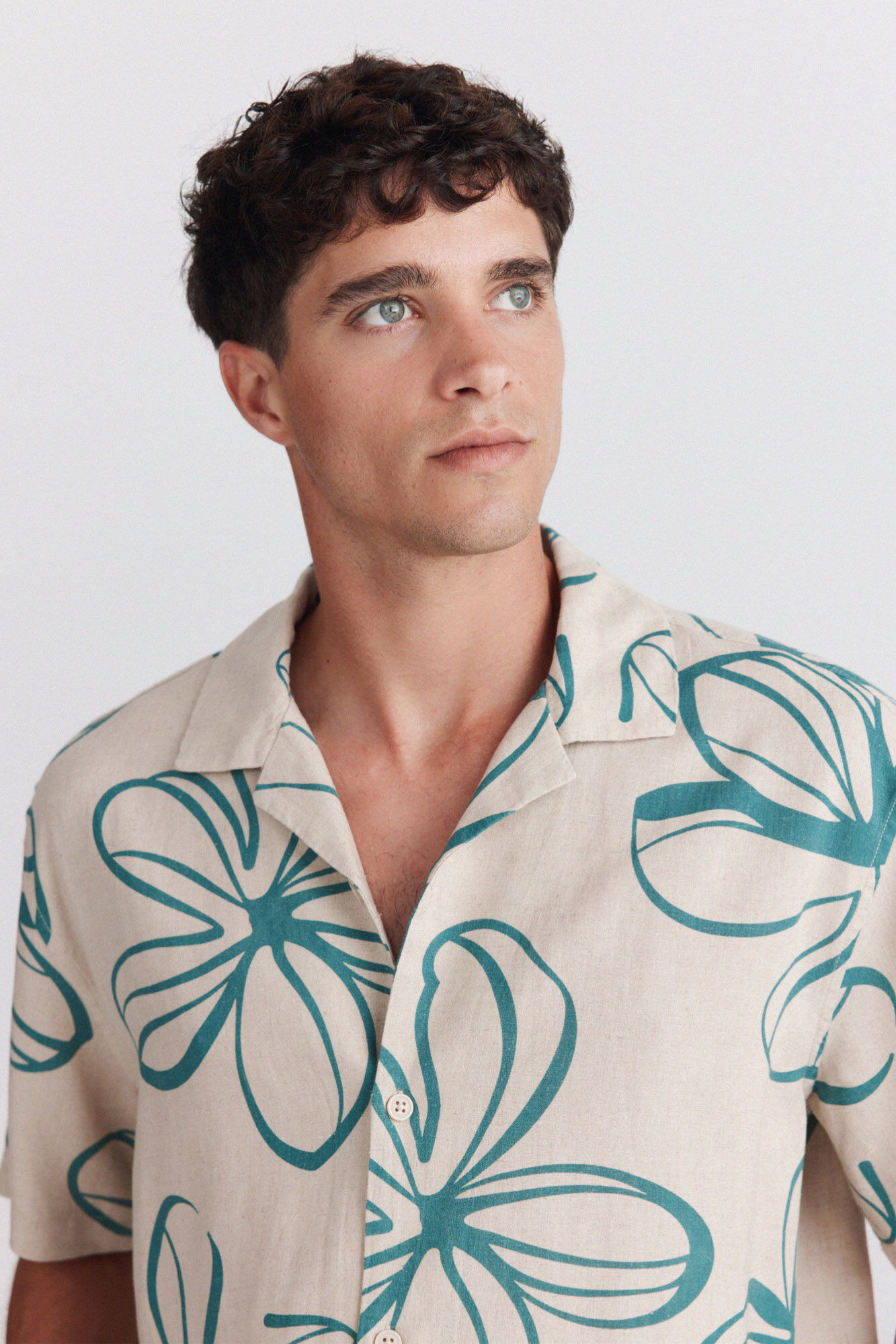 Springfield Camisa de manga corta de lino y ray&oacute;n estampada