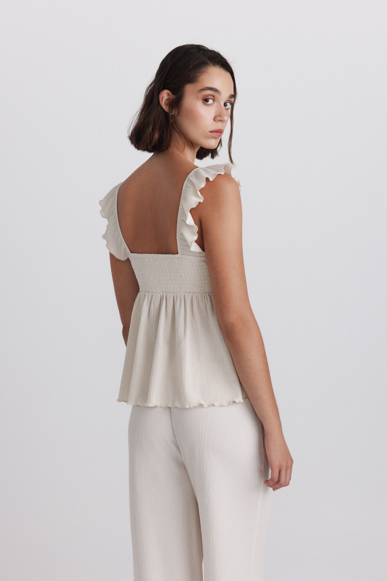 Springfield Playera de tirantes con volantes blanco