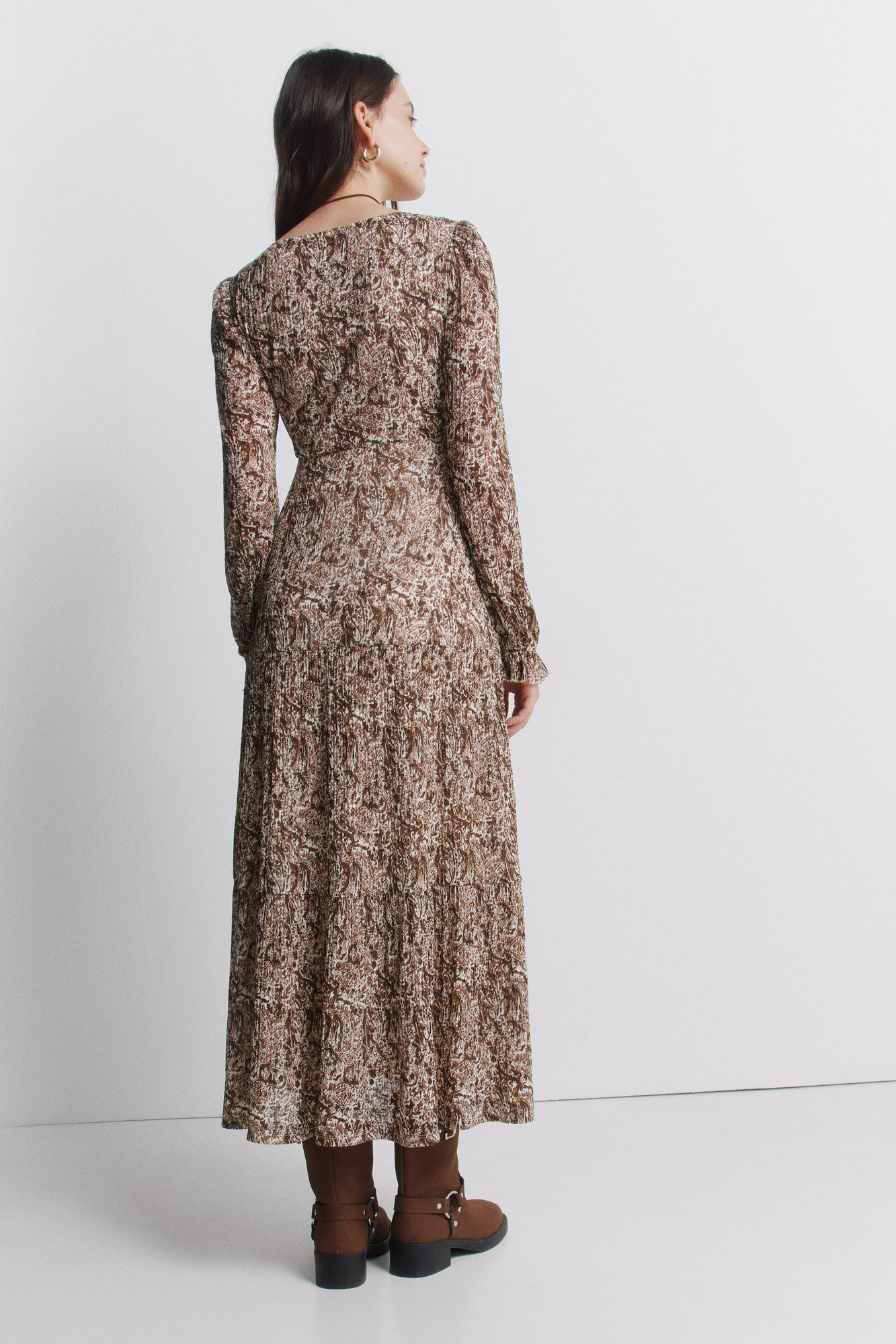 Springfield Vestido midi estampado caf&eacute;