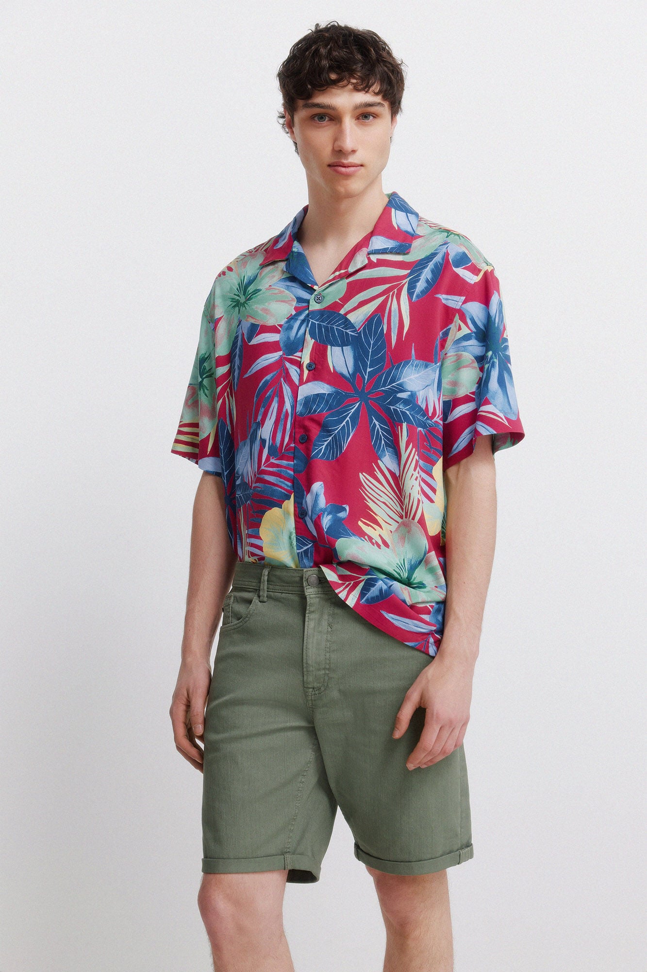 Springfield Bermudas de 5 bolsillos lavadas slim fit verde