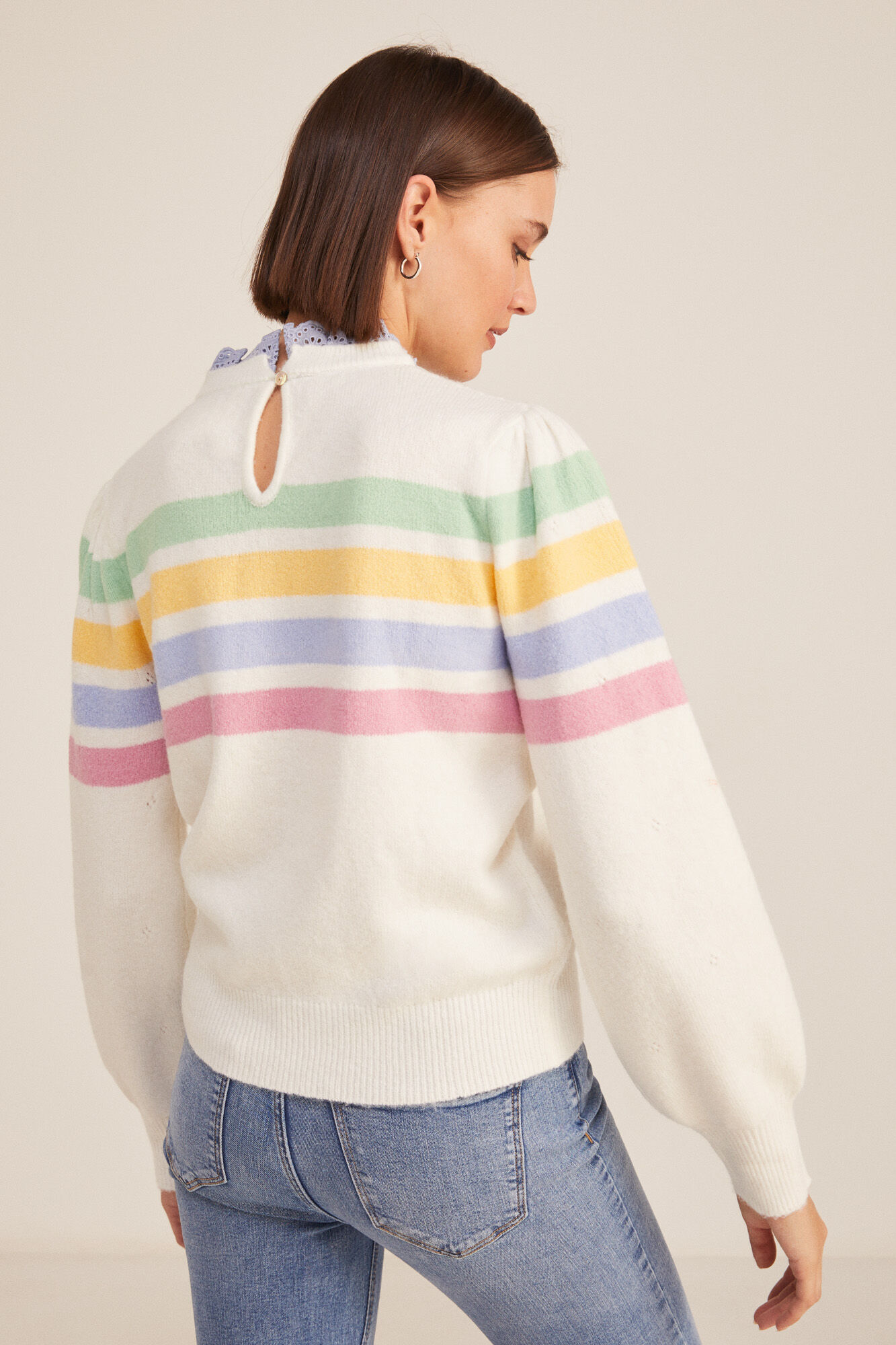 Springfield Su&eacute;ter Rayas Cuello Camisero beige