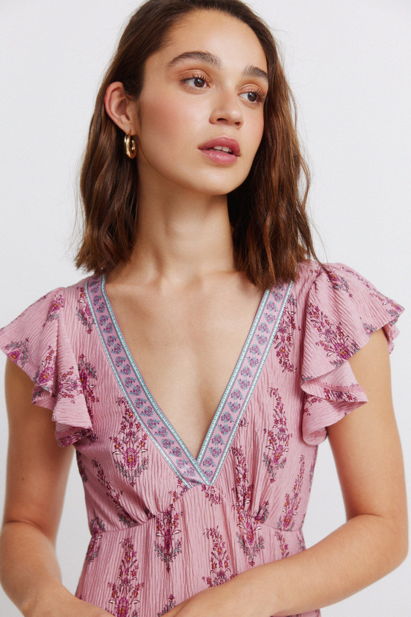 Springfield Vestido midi con volantes estampado cenefa morado/lila