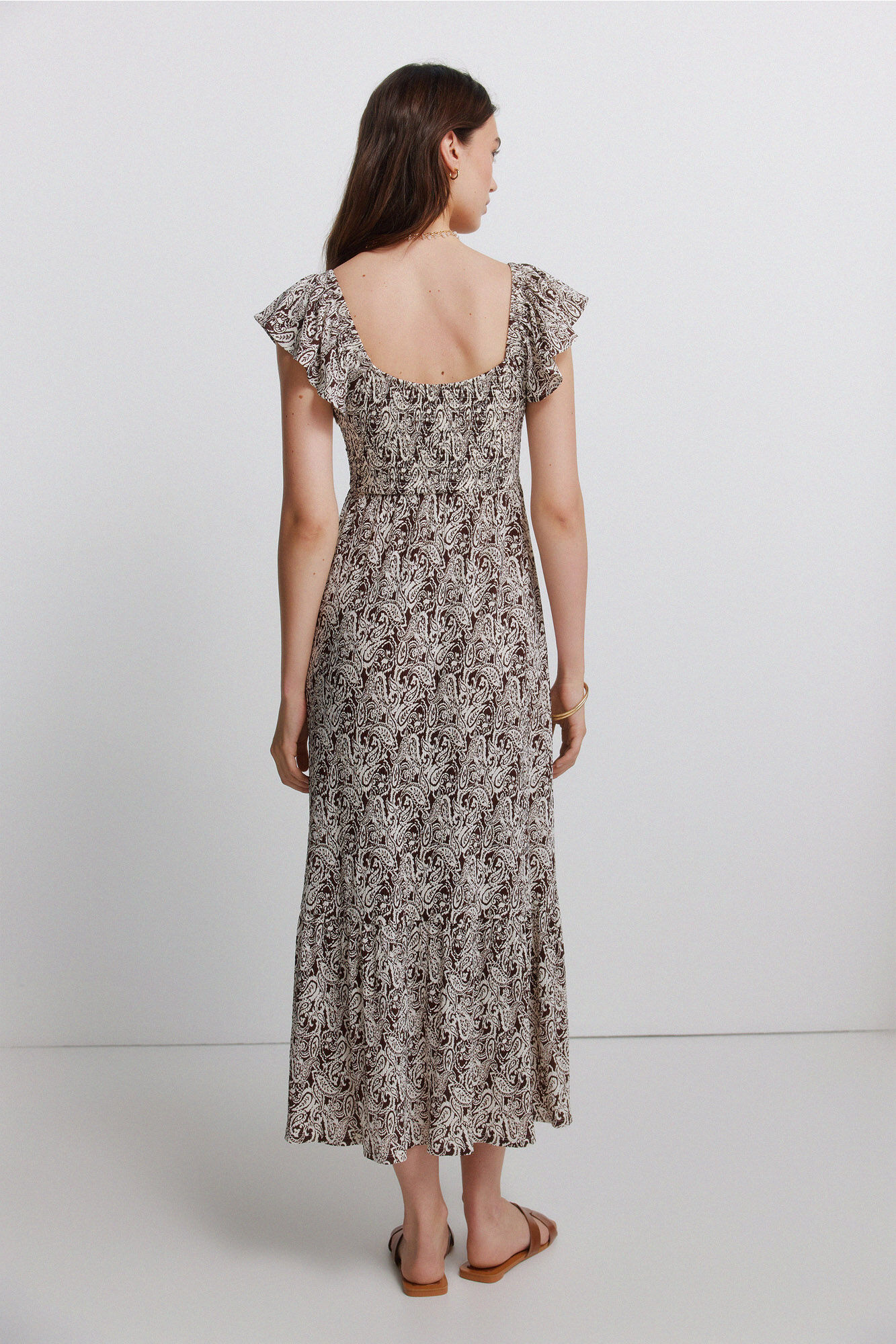 Springfield Vestido de volantes estampado paisley marfil