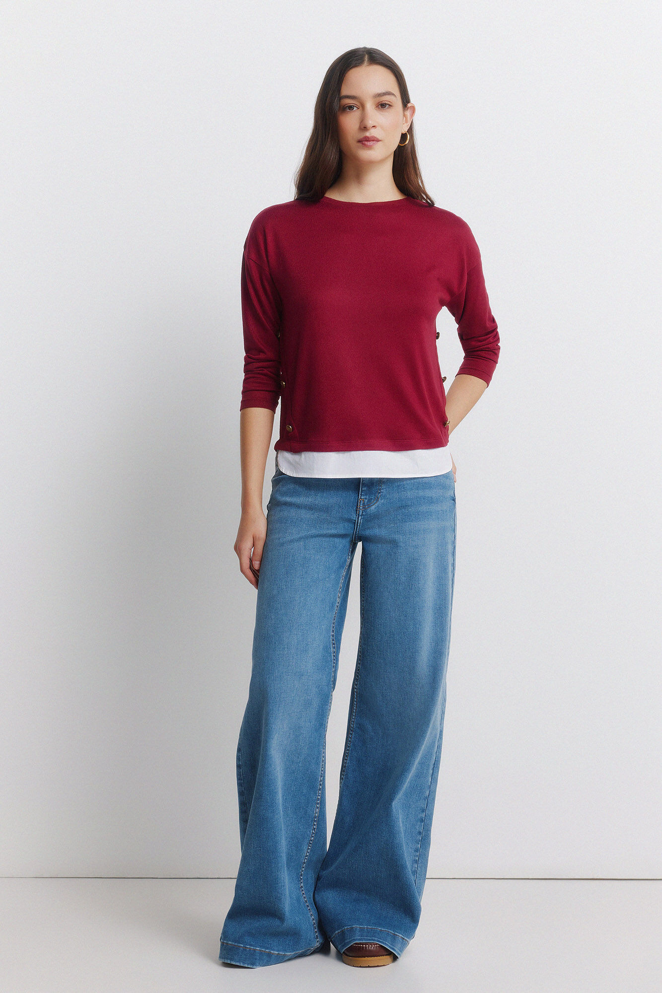 Springfield Playera combinada con botones laterales p&uacute;rpura