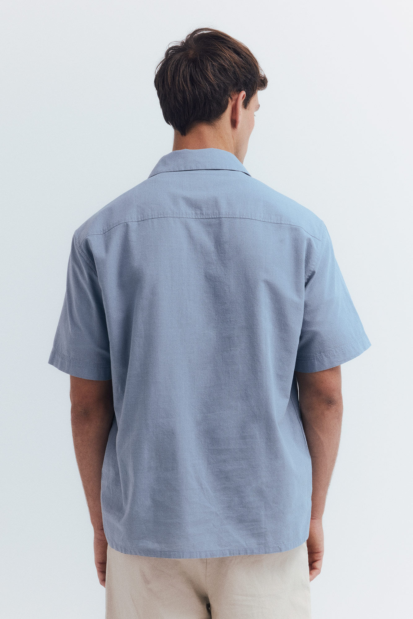 Springfield Camisa manga corta polera algod&oacute;n slub azul