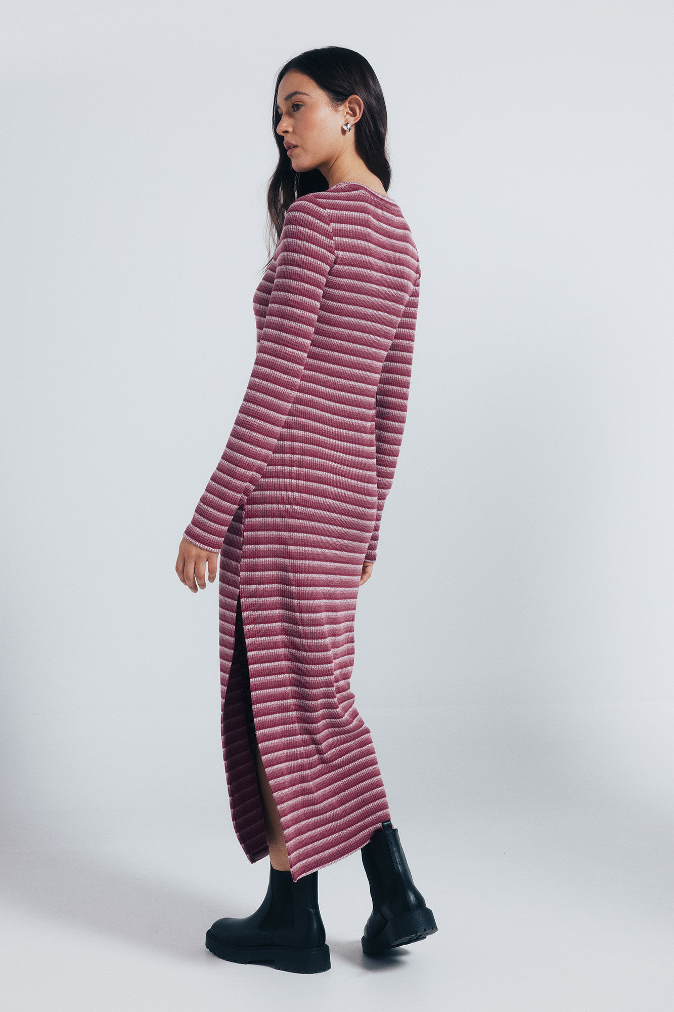 Springfield Vestido midi ajuste con estructura de rayas p&uacute;rpura