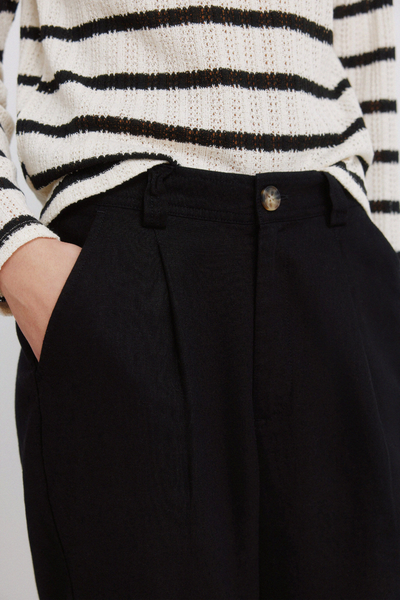 Springfield Pantalones de lino negro