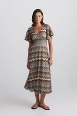 Springfield Vestido midi estampado cenefa kaki