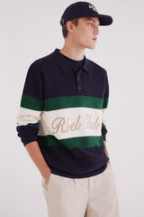 Springfield Suéter cuello polo texto bordado azul